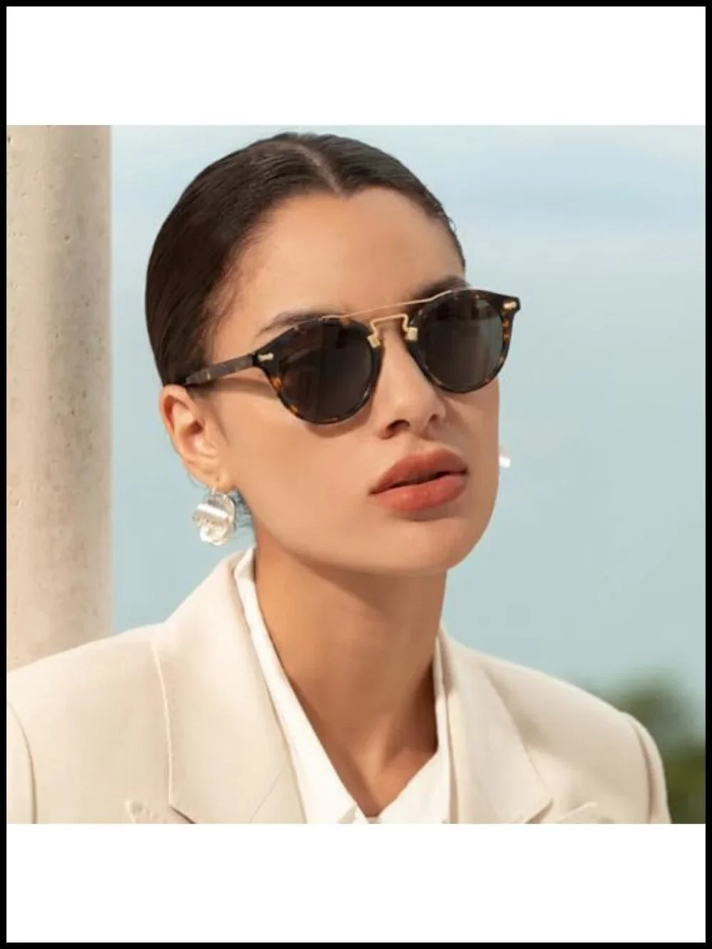 Small Face Double Bridge Retro Round Sunglasses Polarized UV Protection